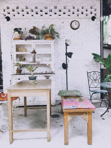 istock white hut decor vintage style in garden. 1156683286