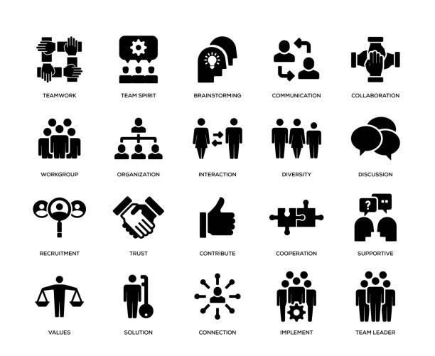 ilustraciones, imágenes clip art, dibujos animados e iconos de stock de conjunto de iconos de trabajo en equipo - new hire