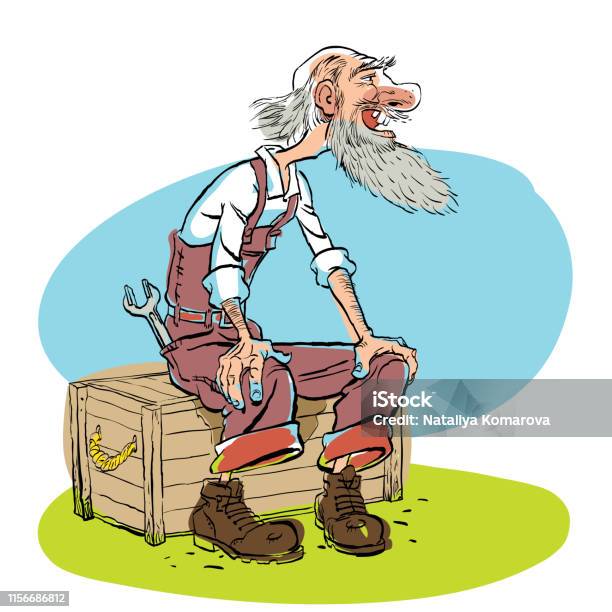 Funny Illustration Of Old Man Cartoon Character Old Master Sitting Oldster  Stock Illustration - Download Image Now - Istock