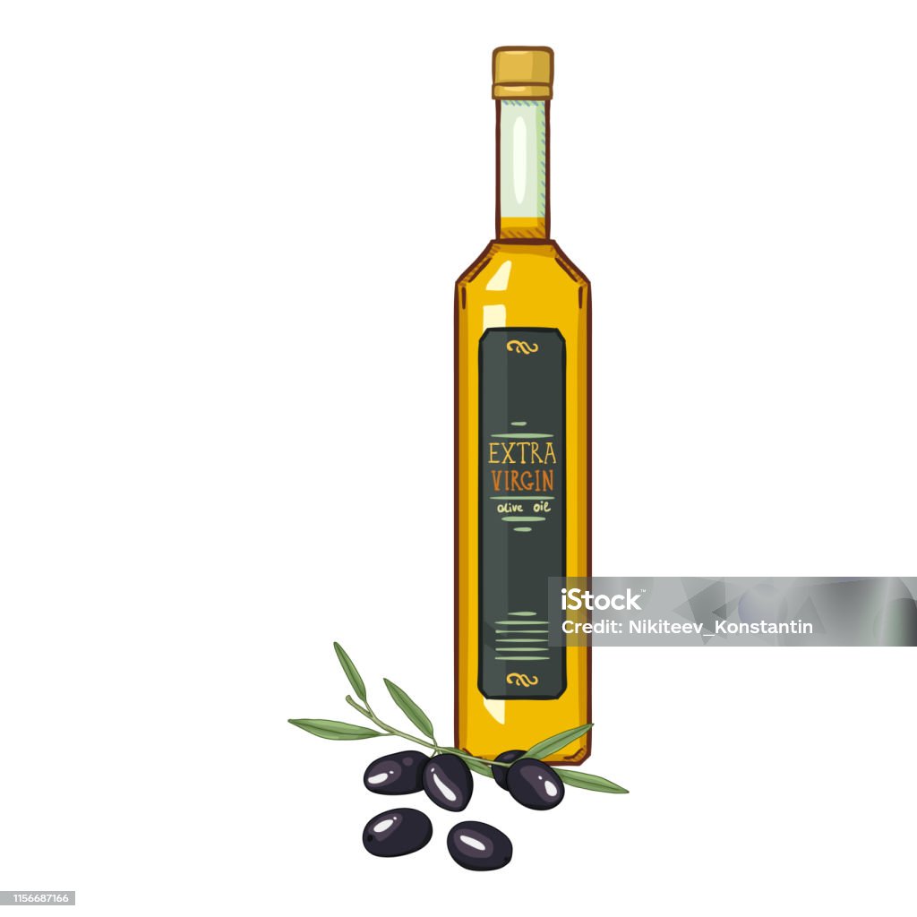 Olive Oil Bottle Vector Cartoon Illustrastration Stock Illustration -  Download Image Now - Black Color, Black Olive, Bottle - iStock