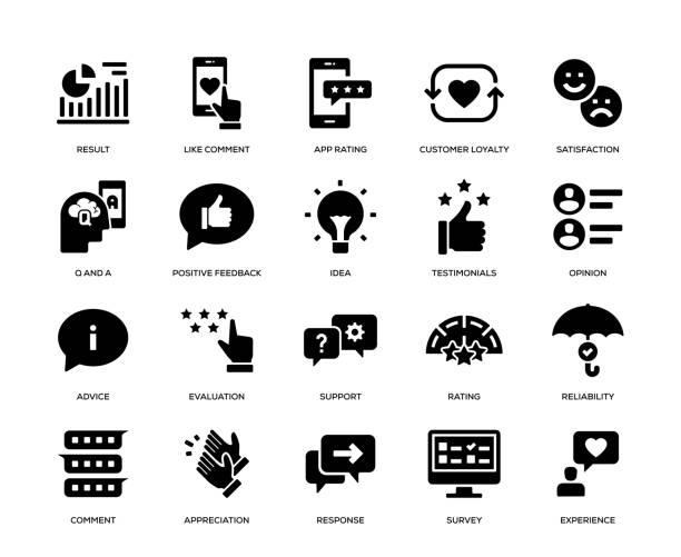 ilustrações de stock, clip art, desenhos animados e ícones de feedback icon set - business form smart phone customer