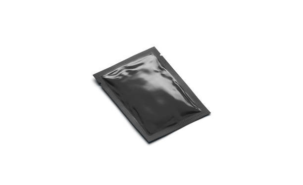 istock Blank black sachet packet mock up, isolated, side view 1156690248