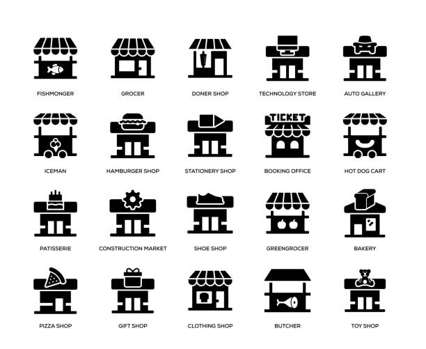 Store Building Icon Set Store Building Icon Set small business stock illustrations