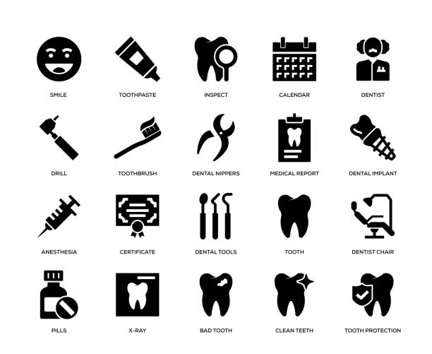 стоматологический набор иконок - brushing teeth stock illustrations