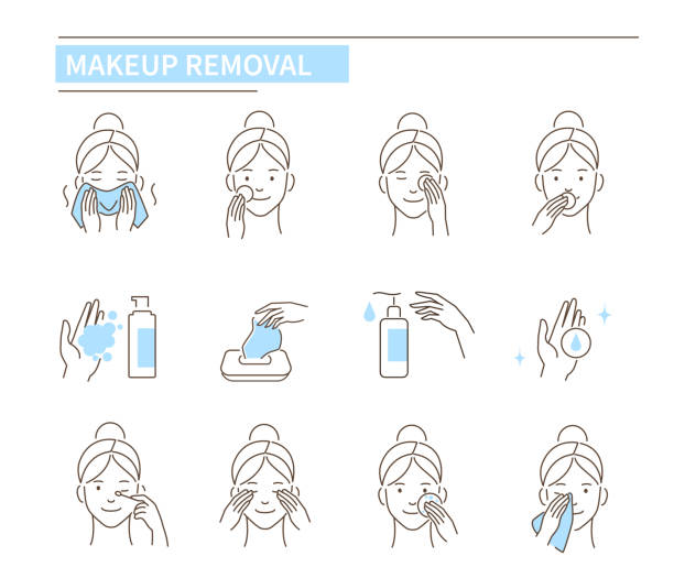составляют удаление - human face rubbing women beauty treatment stock illustrations