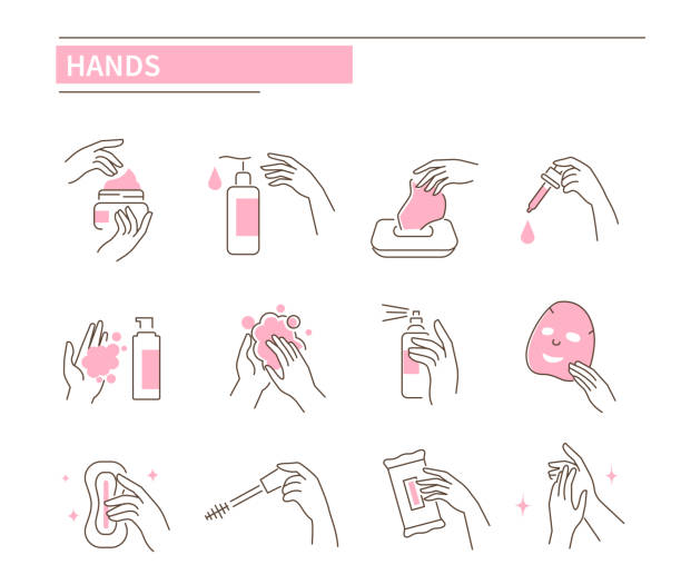 手 - human face rubbing women beauty treatment点のイラスト素材／クリップアート素材／マンガ素材／アイコン素材