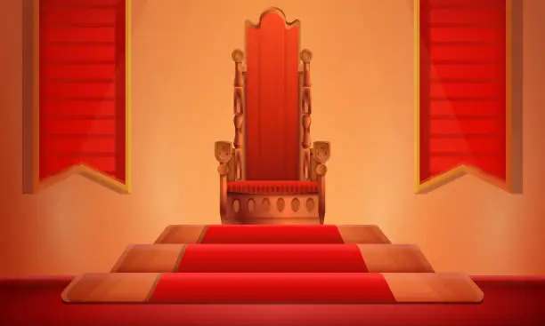 Vector illustration of cartoon hall with a throne on a pedestal, vector illustration