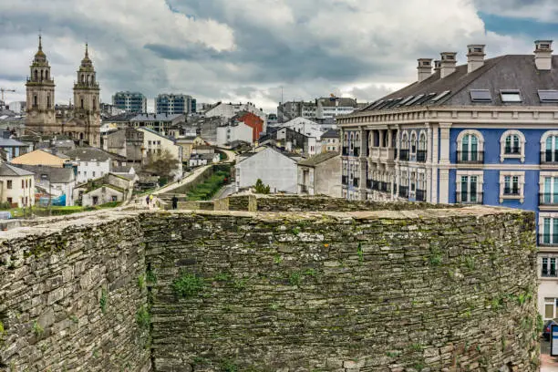 Photo of The Roman wall of Lugo surrounds the historic center of the Galician city of Lugo in the province of the same name in Spain