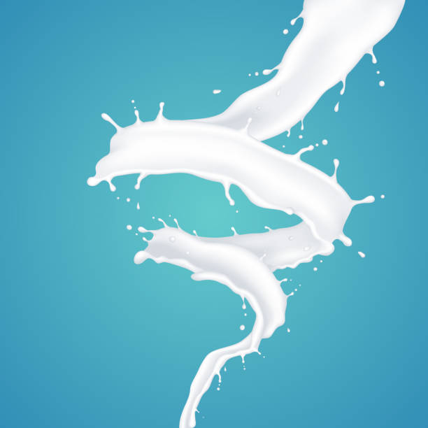 ilustrações de stock, clip art, desenhos animados e ícones de realistic helix milk flow and splash, isolated on blue background. - drink close up dairy product flowing