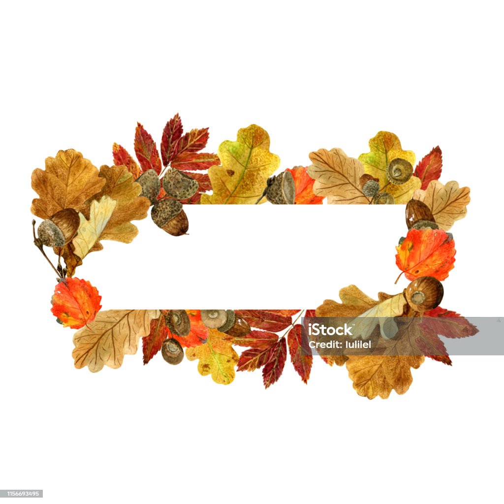 Fall Inspiration Rectangle Watercolor Rectangular Frame With Autumn Leaves And Berries Background ...