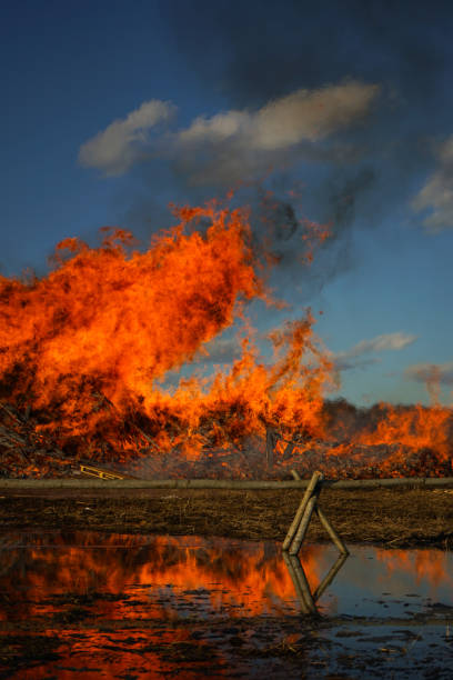 istock Big fire and glare of fire on the water. 1156694990