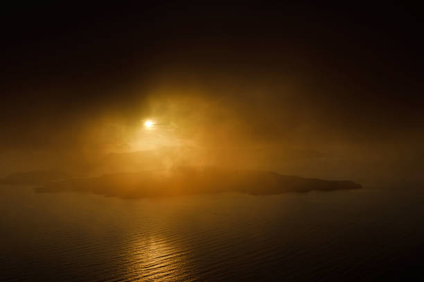 Elevated incredibly romantic sunset scene on Santorini.