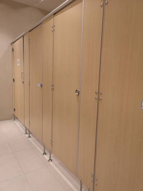 istock Finished Toilet wood laminate pattern wall 1156699494