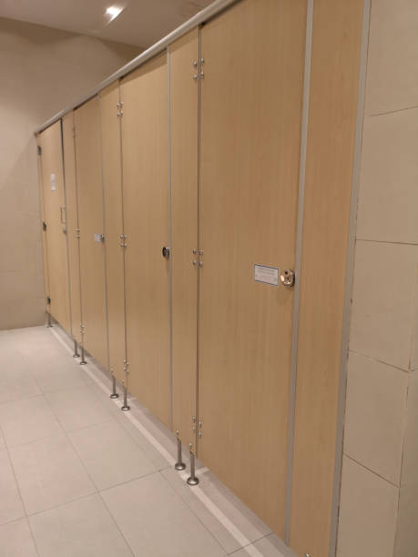 istock Finished Toilet wood laminate pattern wall 1156699553