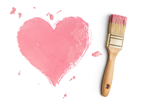 Perfect paintbrush with pink heart on white. This file is cleaned and retouched.