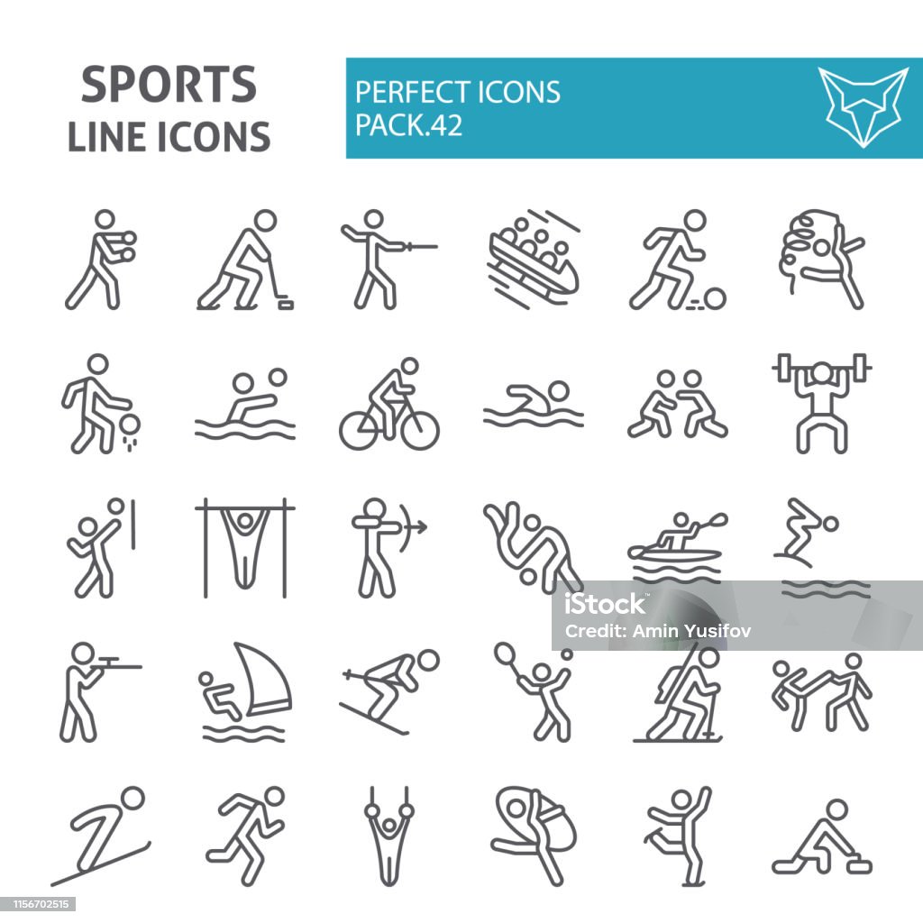 Set di icone della linea di giochi sportivi, raccolta di simboli sportivi, schizzi vettoriali, illustrazioni di simboli, segni sportivi pacchetto di pittogrammi lineari isolato su sfondo bianco. - Illustrazione stock royalty-free di Atleta disabile