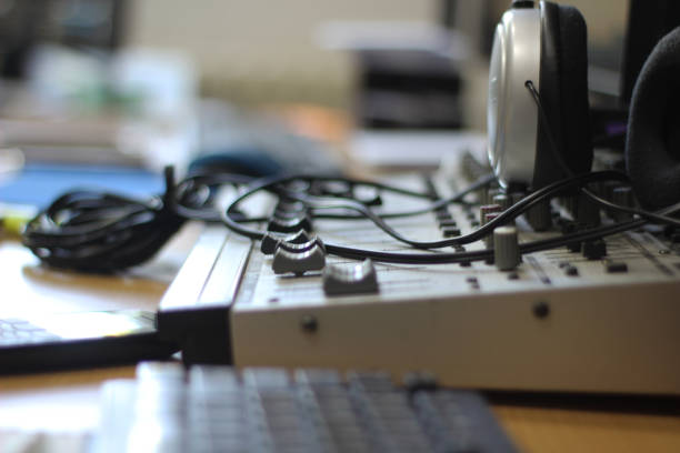 istock Headphones in music studio 1156705228