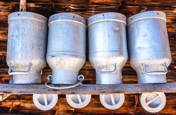 old milk cans at a farm