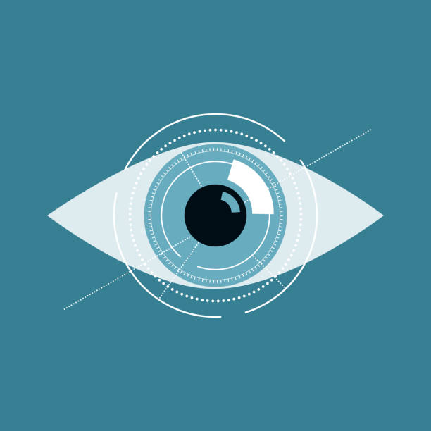 ilustraciones, imágenes clip art, dibujos animados e iconos de stock de ilustración de la tecnología futura de ojos azules o concepto médico. - eye