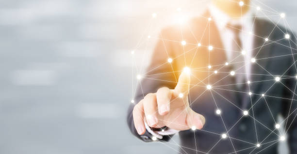 istock Businessman hand touching global network sphere connection communication and technology concept 1156712336
