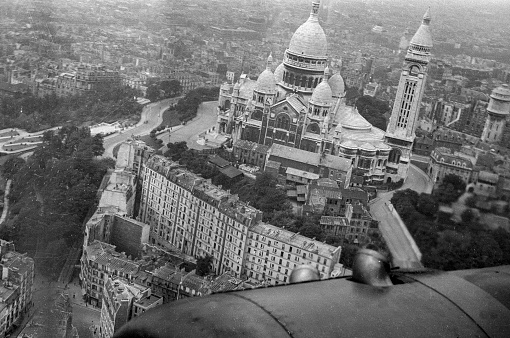 Paris,France-07-12-1940 unique historic aerial of Mont Martre cathedral, taken by a German aerial reconnaissance photographer during German occupation of France