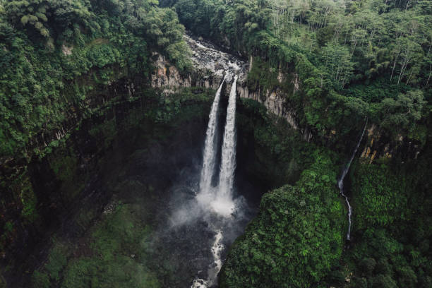 Scenic aerial view of Madakaripura waterfall on Java
