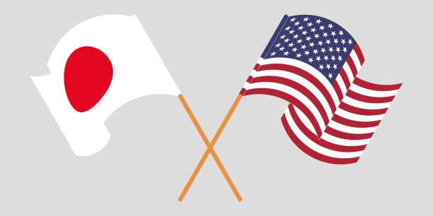 Crossed and waving flags of USA and Japan Crossed and waving flags of USA and Japan. Vector illustration betsy ross house stock illustrations