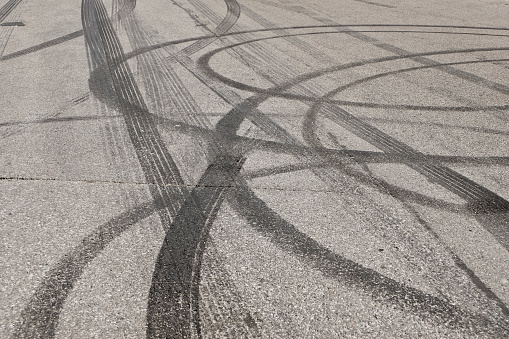 Tire abrasion on asphalt after a illegal car racing