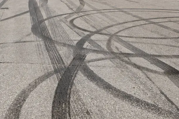 Tire abrasion on asphalt after a illegal car racing