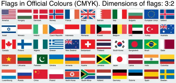 Vector illustration of Flags, Using the Official CMYK Colors, Ratio 3:2