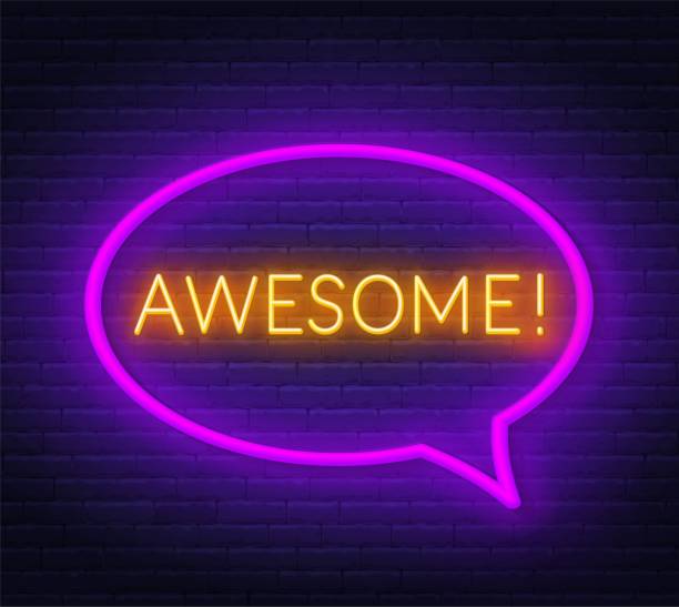 istock Neon sign of word awesome in frame on dark background. 1156724406