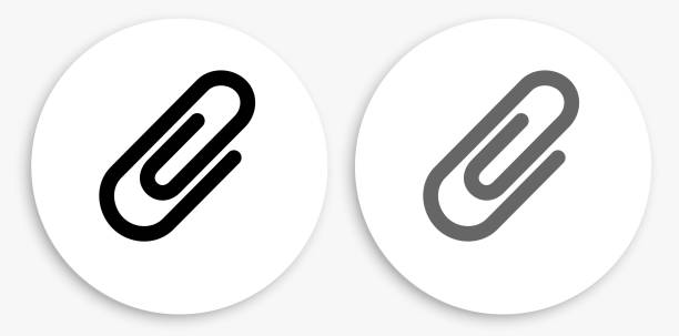 illustrazioni stock, clip art, cartoni animati e icone di tendenza di icona rotonda in bianco e nero paperclip - graffette