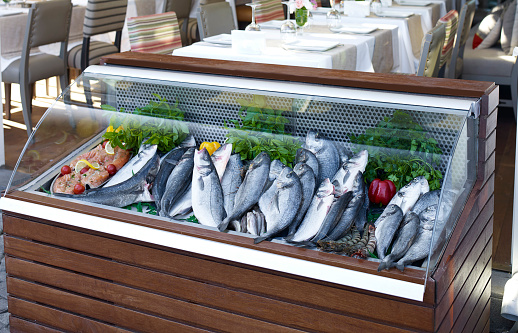 Fish restaurant and fridge display