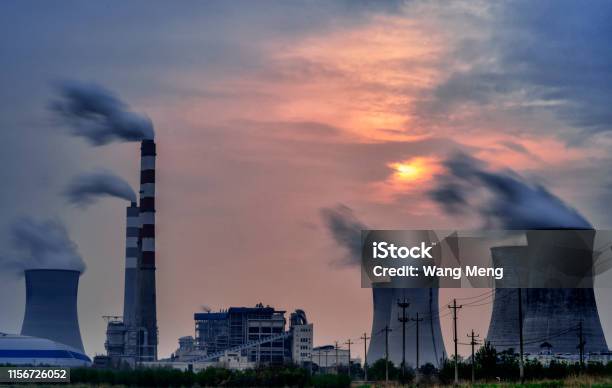 Power Station Sunset Cloudy Stock Photo - Download Image Now - Coal, China - East Asia, Greenhouse Gas