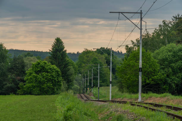 istock Old electric railway track between Tabor town and Bechyne spa town 1156727202