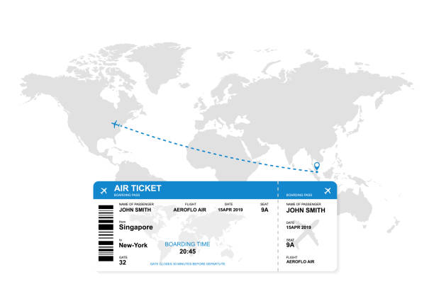 세계지도 배경비행기 티켓. - usa airport airplane cartography stock illustrations