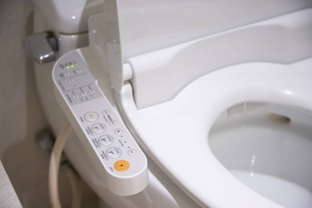 istock electronic control panel of toilet sanitary ware with automatic flush system, japan toilet bowl. 1156730962