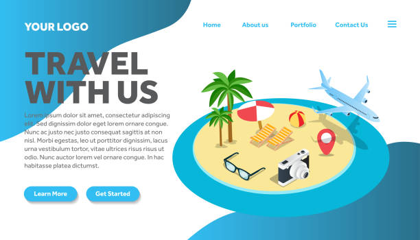 istock traveling isometric creative illustration landing page template vector of graphic , people in traveling isometric illustration vector , vector traveling isometric for website landing page template 1156731052