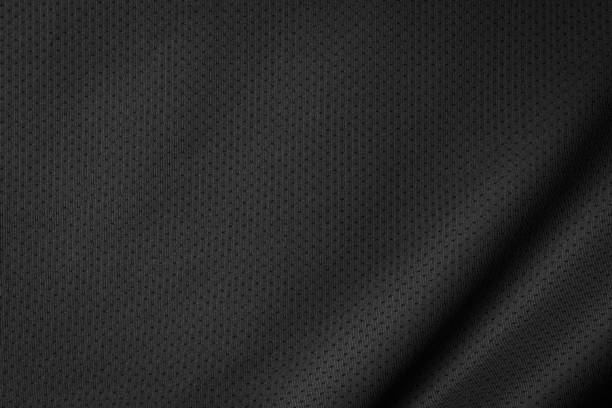 black jersey texture background. detail of luxury fabric surface. - basketball sports uniform jersey textile imagens e fotografias de stock