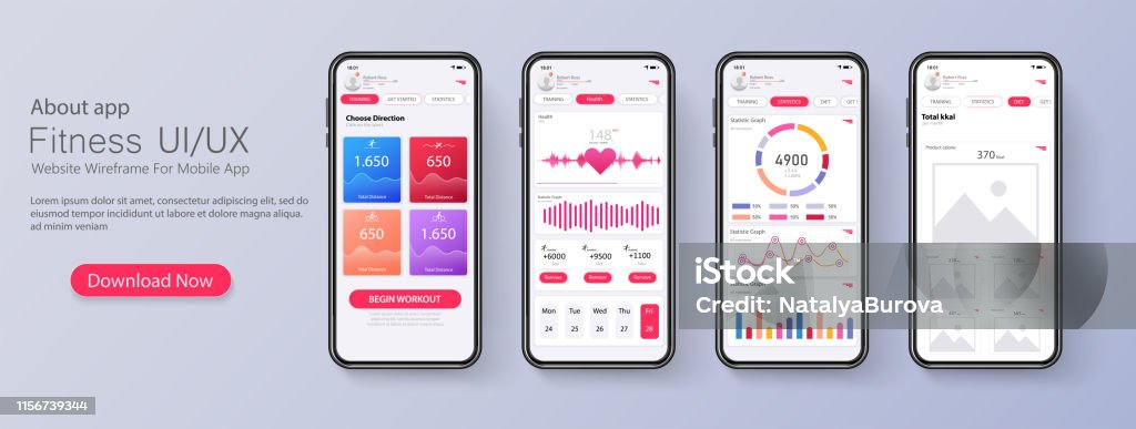 Different Ui Ux Gui Screens Fitness App And Flat Web Icons For Mobile Apps  Responsive Website Including Web Design And Mobile Template Fitness Interface  Design For Mobile Application Vector Stock Illustration -