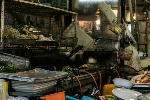 Photo of Dirty kitchen area. Inside the restaurants within the Chatuchak Weekend market.