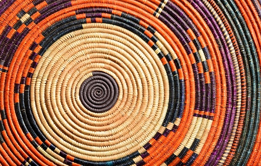 Khartoum, Sudan: colorful woven plate with geometrical pattern - Omdurman Market