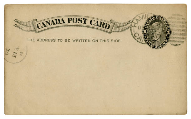 istock Hamilton, Canada - 1 December 1894: Blanked Canadian historical Post Card with black text in vignette, Imprinted One Cent Queen Victoria Stamp, Fancy cancel 1156743891