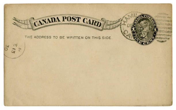 Hamilton, Canada - 1 December 1894: Blanked Canadian historical Post Card with black text in vignette, Imprinted One Cent Queen Victoria Stamp, Fancy cancel Hamilton, Canada - 1 December 1894: Blanked Canadian historical Post Card with black text in vignette, Imprinted One Cent Queen Victoria Stamp, Fancy cancel canadian coin stock pictures, royalty-free photos & images