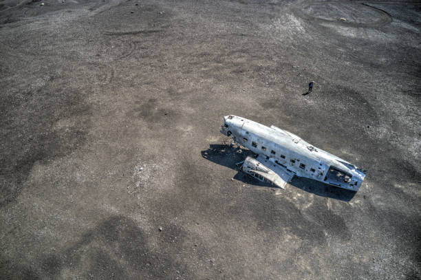 istock Aerial view of crashed airplane Dakota, Iceland 1156747012