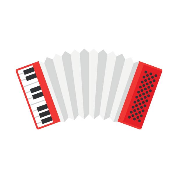 ilustraciones, imágenes clip art, dibujos animados e iconos de stock de festa junina acordeón en diseño plano instrumento musical con ilustración de fondo blanco - accordion