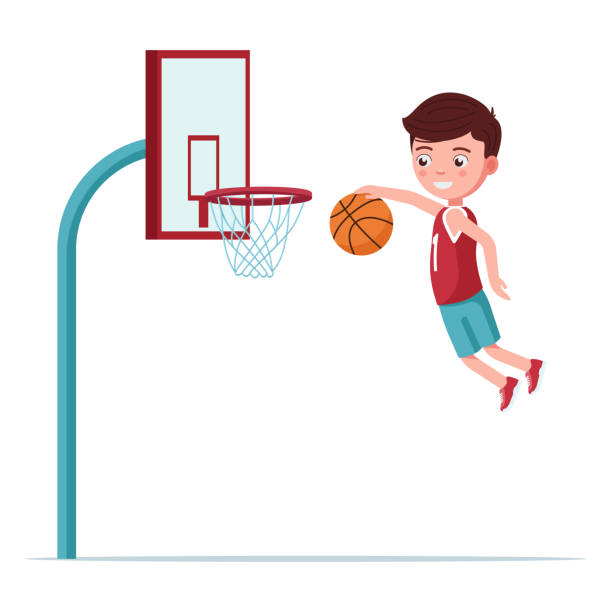 chłopiec koszykarz skacze z piłką - basketball little boys male young adult stock illustrations