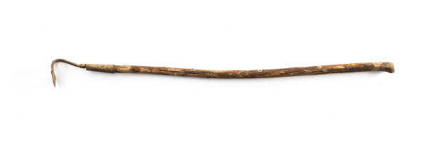 istock old hoe ,wooden walking stick 1156756000