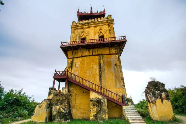 Nanmyin Watch Tower (Leaning Tower of Inwa), the remains of the stately Palace reared by King Bagyidaw in Inwa (or Ava), Mandalay, Myanmar