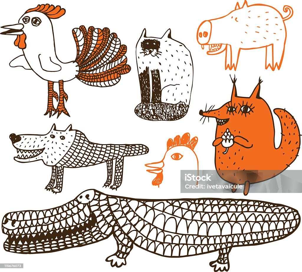 Animal theme doodles Set of the hand drawn animals Animal stock vector